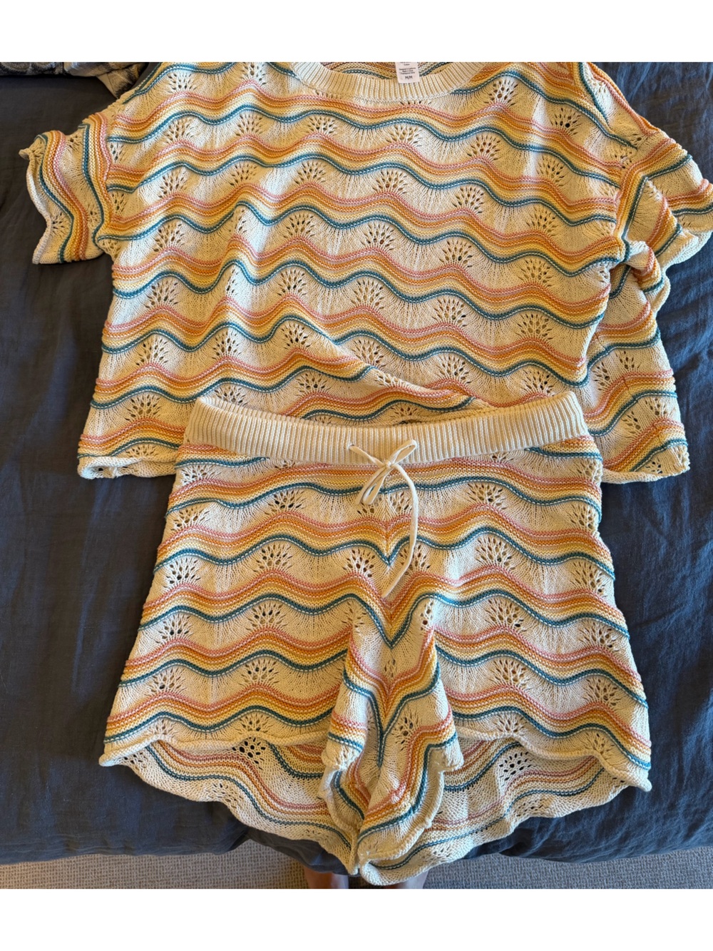 l*space Cream Knit Wave-Stripe Sunchaser Set